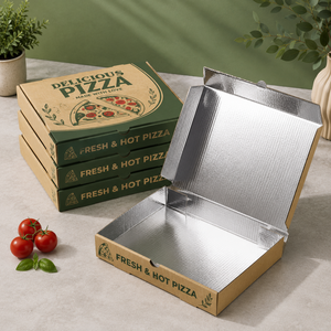 Boîte à pizza délicieuse en papier kraft rectangulaire avec fentes, doublée de papier aluminium, recyclable, impression quadricolore, emballage alimentaire - Product Image 1
