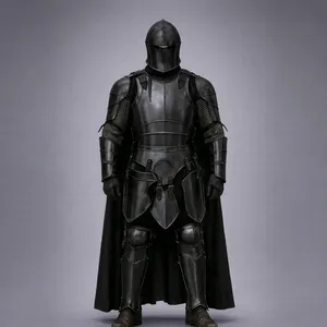 Armure complète de chevalier médiéval noire artisanale avec casque et cape |   Costume d'armure gothique portable pour cosplay et reconstitution historique - Product Image 1