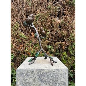 Escultura de pájaros de hierro fundido a mano sentados en una rama, acabado bronce, para decoración de jardín, adornos metálicos de estilo vintage. - Product Image 6