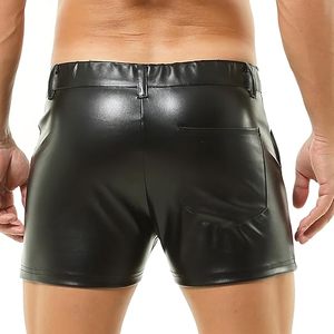 Leather Shorts Elastic Waist Shorts Rave Hot Short <b>Pants</b> with Pockets Casual Streetwear - Product Image 4