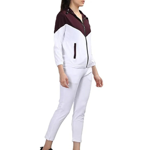 Women's Casual Loose <b>2</b>-<b>Piece</b> Winter Tracksuit Set <b>White</b> Burgundy Solid Hooded Zipper Long Sleeve Knitted Polyester Eco-Friendly - Product Image 6