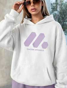 ONETEN APPARELS <b>Women's</b> <b>White</b> Oversized <b>Hoodie</b> Geometric Logo Front Pocket Cotton Knitted Autumn Style - Product Image 1