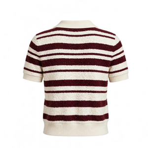 เสื้อไหมพรมถักลายทางทรงเข้ารูป แขนสั้น แต่งขอบยางยืดสีน้ำตาล สไตล์ลำลอง ขายส่ง - Product Image 4