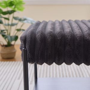 Repose-pieds ottoman en fausse fourrure de 30,7 pouces de large avec pieds en métal noir, étagère de rangement ouverte en bois, tabourets et ottomanes - Product Image 5