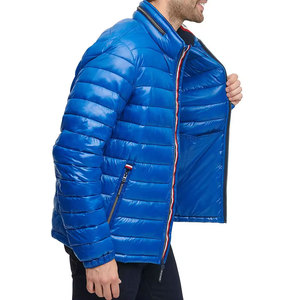 Veste matelassée bleue pour homme, col montant, coupe-vent, fermeture éclair, manteau d'hiver décontracté, coupe régulière, couleur unie, extérieur en polyester - Product Image 2