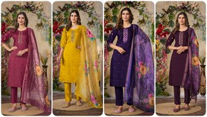 Traje de Pantalón Recto de Seda Romana de Viscosa de Lujo con Dupatta de Seda Chanderi con Estampado Digital, Ropa de Fiesta para Mujer - Product Image 2