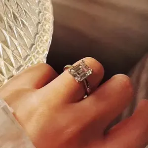 Princess Cut Moissanite Engagement <b>Ring</b> 925 Sterling <b>Silver</b> <b>Solitaire</b> <b>Ring</b> Classic Luxury Diamond Look Bridal Jewelry - Product Image 1