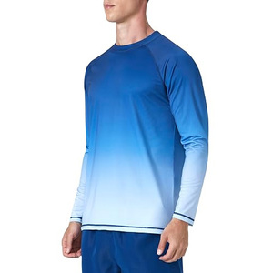 Wholesale Cheap Price Custom Men's Long Sleeve Gradient Rash Guard Blue Quick Dry Polyester Shirt - Product Image 3