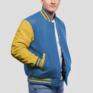 Classic Winter Hooded Striped Cuff Varsity Jacket for <b>Men</b> Bold Collar Clean Snaps Soft Finish Windproof for Relaxed Weekend - Product Image 1