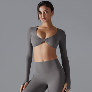 OEM Nouveau design 2026 Haut de sport pour femme à manches longues et coupe courte, style débardeur, avec soutien-gorge intégré, pour le yoga, la course et le fitness - Product Image 5