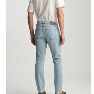 Jeans pour homme sur mesure, coupe droite, délavage clair, denim en coton de qualité supérieure, décontracté, 5 poches, fabricant OEM ODM - Product Image 3