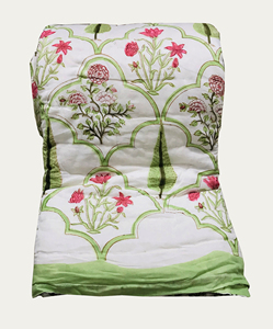 Traditional Block Print Cotton <b>Quilt</b> with Floral Pattern Reversible All-Season Handmade Skin-Friendly & Breathable Home Use - Product Image 3