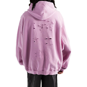 Sweat-shirt à capuche oversize pour homme, lavande, design découpé et vieilli, en coton French Terry, style streetwear, pour l'automne - Product Image 6