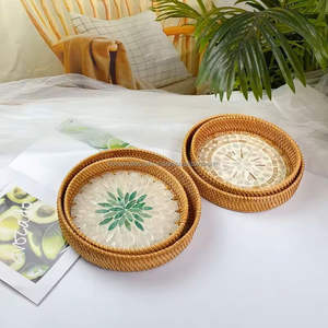 Plateau en rotin incrusté de nacre de luxe fait à la main Décoration moderne pour la maison Qualité commerciale Passe au lave-vaisselle Offert en gros - Product Image 2