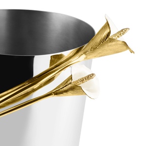 Jarrón de lujo Saleem International 2026 con diseño de granada, color plateado, de metal, con hoja de ginkgo marrón dorado - Product Image 2