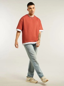 <b>Men's</b> Regular Fit Solid Color <b>Animal</b> Print Breathable Knitted Short Sleeve T-Shirt Contrast Trim O-Neck Casual Style Customized - Product Image 6