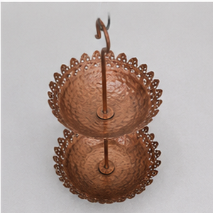 Mangeoire à oiseaux suspendue à deux niveaux en cuivre, décoration de jardin extérieure, style simple, plat d'alimentation en métal - Product Image 2