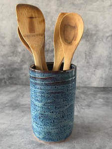 Hand Painted Stoneware <b>Utensil</b> <b>Holder</b> Spiral Pattern Cut Rim Design Durable Heat Resistant <b>Kitchen</b> Counter Storage Organizer - Product Image 6