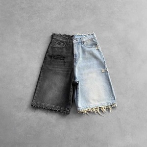 BUGZY APPARELS Pantalones Cortos de Mezclilla para Hombre, de Cintura Alta, Estilo Desgastado, Pierna Recta, Casuales de Verano, de Algodón Lavado, Diseño Roto, Estilo Urbano, Jorts - Product Image 2