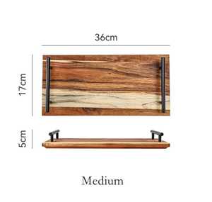 Plateau de service rectangulaire en bois artisanal moderne avec poignées noires pour la décoration, vente en gros - Product Image 2