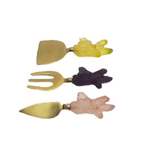 Xyj ensemble de trois couteaux à fromage en acier inoxydable, poignée en résine, magnifique Design à froufrous, haute qualité - Product Image 1