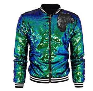 Men's <b>Sequin</b> Varsity <b>Jacket</b> <b>Black</b> Gold Reversible Zipper Streetwear Style Regular Fit Autumn Wear Turn-down Collar - Product Image 5