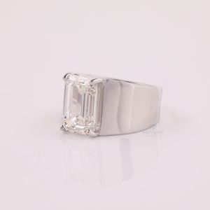 Anillo de Diamante de Laboratorio con Corte Esmeralda para Hombre, Banda Ancha de Oro Blanco, para Compromiso, Aniversario, Propuesta, Joyería Romántica - Product Image 2