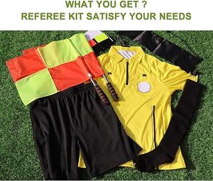 Ensemble d'uniforme d'arbitre de football unisexe jaune à manches courtes pour short noir, chaussettes, sifflet, drapeaux, cartons rouges/jaunes, nom du joueur - Product Image 4