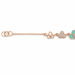 สร้อยข้อมือทอง 18k ลายโคลเวอร์ ประดับด้วยเทอร์ควอยซ์เคลือบสีและเพชรคิวบิกเซอร์โคเนีย ขัดเงาอย่างดี เครื่องประดับแฟชั่นสำหรับผู้หญิง สวมใส่ได้ทุกวัน - Product Image 2