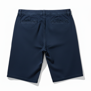 Shorts Bermuda Oxford pour Homme Bleu Foncé Couleur Unie Style Décontracté Taille Haute Élastique 100% Coton Respirant Poches Hautes - Product Image 4