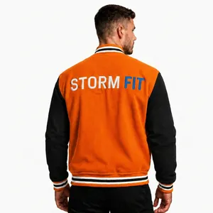 Chaqueta Varsity Unisex Naranja y Negra, Estilo Urbano Preppy, 100% Lana, Corte Regular, Ropa de Invierno, Protección Anti-UV y Cortavientos - Product Image 2