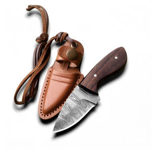 มีดคอเหล็กดามัสกัสตีขึ้นรูปด้วยมือขนาดเล็ก EDC - มีดพกพา/มีดคล้องคอคมกริบ ด้ามไม้พะยูง พร้อมปลอก มีดขายส่งแบบ OEM/ODM - Product Image 1