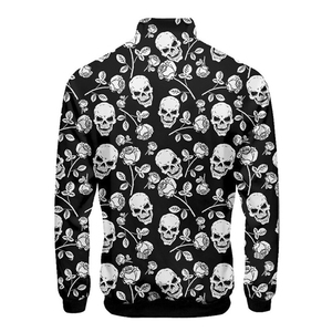 Men's <b>Gothic</b> Skull Rose Bomber <b>Jacket</b> Motorcycle Stand Collar Zipper Closure Polyester Regular Fit Windproof Belt Winter Wear - Product Image 2