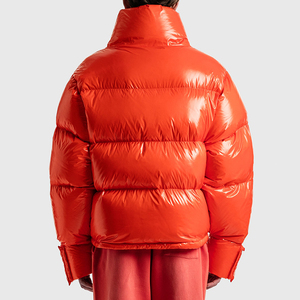 Red Unisex Puffer <b>Jacket</b> Stand Collar <b>Down</b> <b>Filled</b> Windproof Short Casual Winter Coat Regular Fit Zipper Closure Solid Color - Product Image 5