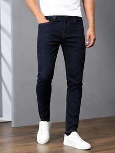 FAWKES Sports – Jean en denim noir coupe droite pour homme, taille mi-haute, décontracté, en coton, jambe droite, délavage classique, style automne, respirant - Product Image 4