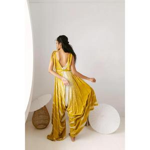 Womens Yellow Plaid <b>Boho</b> Maxi Dress Sleeveless V Neck Flowy Beach Vacation Cotton Eco Friendly - Product Image 6