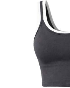 Conjunto de dos piezas para mujer: top corto color carbón y minifalda, bra deportivo sin mangas, ideal para yoga, gimnasio, fitness, casual, verano. - Product Image 3