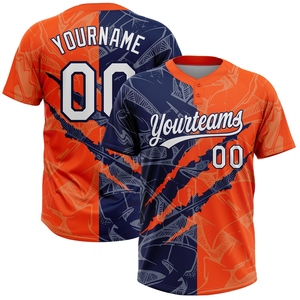 Venta al por mayor directa de la industria: Jersey de sóftbol unisex con patrón de grafiti personalizado, blanco, naranja y azul marino, con efecto 3D y dos botones, el más vendido. - Product Image 1