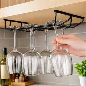 Porte-vin carré moderne en bois avec 4 supports suspendus pour gobelets - Product Image 2