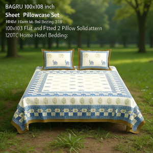 BAGRU 100x108 Inch Queen <b>Bed</b> Sheet Set 100x108 Flat and Fitted 2 Pillow <b>Covers</b> Solid Pattern 120TC Home Hotel Bedding - Product Image 3