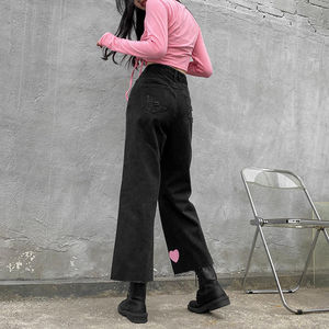 Vaqueros de mezclilla para mujer 2026, estilo casual urbano Y2K, a la moda, sexy, de cintura alta, color rosa, con bloques de color, pantalones acampanados lavados - Product Image 5