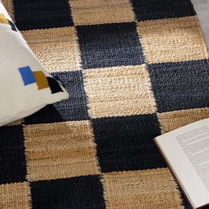 Natural Black Checkered Handwoven Jute Area Rug Rustic Farmhouse Indoor Carpet Eco Friendly Living Room Bedroom Decor - Product Image 1