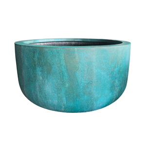 Jardinière de luxe en fibre de verre turquoise, design large et bas en forme de bol, texture antique, pour patio et jardin, fournisseur OEM ODM - Product Image 1