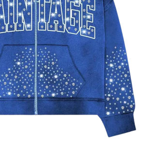 Sudadera con capucha unisex oversize de algodón lavado con diseño de esqueleto y diamantes de imitación en la manga, estilo streetwear para otoño - Product Image 4