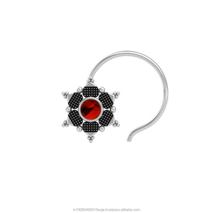 Pendiente de Nariz con Engaste de Granate Redondo en Plata de Ley 925, Estilo Indio, para Mujeres y Niñas - Product Image 1