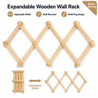 Porte-manteau mural extensible en bois de pin avec 10 crochets en bois rose arrondis, support mural accordéon en bois pour entrée et chambre