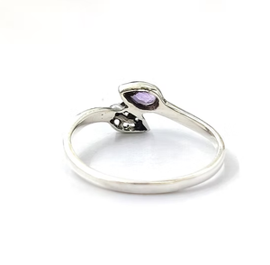 Teardrop Design 1.5g Amethyst Gemstone <b>Silver</b> 925 <b>Ring</b> Trendy Lightweight Sleek Band Jewelry For Daily Wear & Occasion - Product Image 4