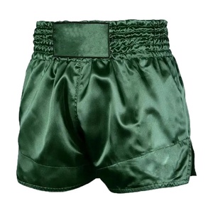 Shorts de Muay Thai en satin vert forêt de qualité supérieure - Short de kickboxing à taille haute élastique - Équipement d'entraînement professionnel pour MMA et boxe - Product Image 3
