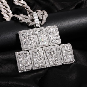 <b>Iced</b> <b>Out</b> Custom Name Pendant Necklace Rhodium Plated 925 Silver <b>Chain</b> Hiphop Style Men's Jewelry - Product Image 6
