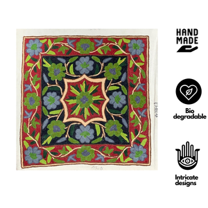 Handmade Kashmiri Aari Cushion Cover 16x16 Cotton Decorative <b>Pillow</b> Case Wool Embroidery Eco Friendly Home Hotel Hospital Office - Product Image 2